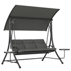 3 Seater Garden Swing Chair with Adjustable Canopy & Side Tables, Dark Grey