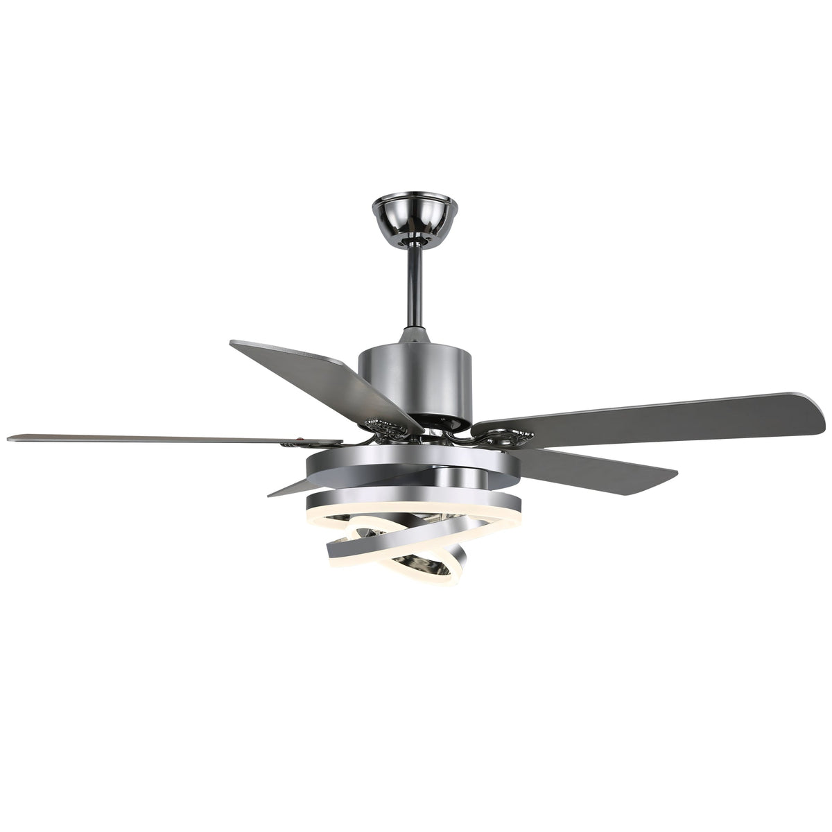 52 Inch Modern Ceiling Fan with LED Light and Remote Control, 6 Speeds DC Motor Reversible Ceiling Fan with DIY Shade