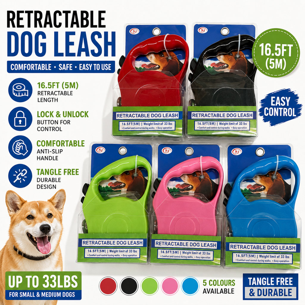 Retractable Dog Leash 5M 16.5FT Extendable Pet Lead – Choose Your Colour