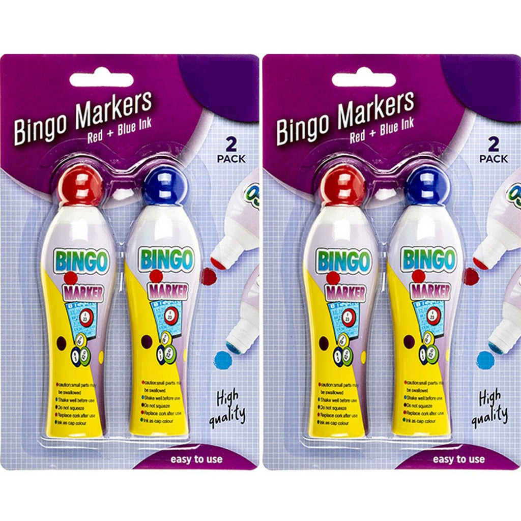 4PK Bingo Marker Pen Dabbers Daubo Dot Markers Colours Red & Blue Ink Colouring