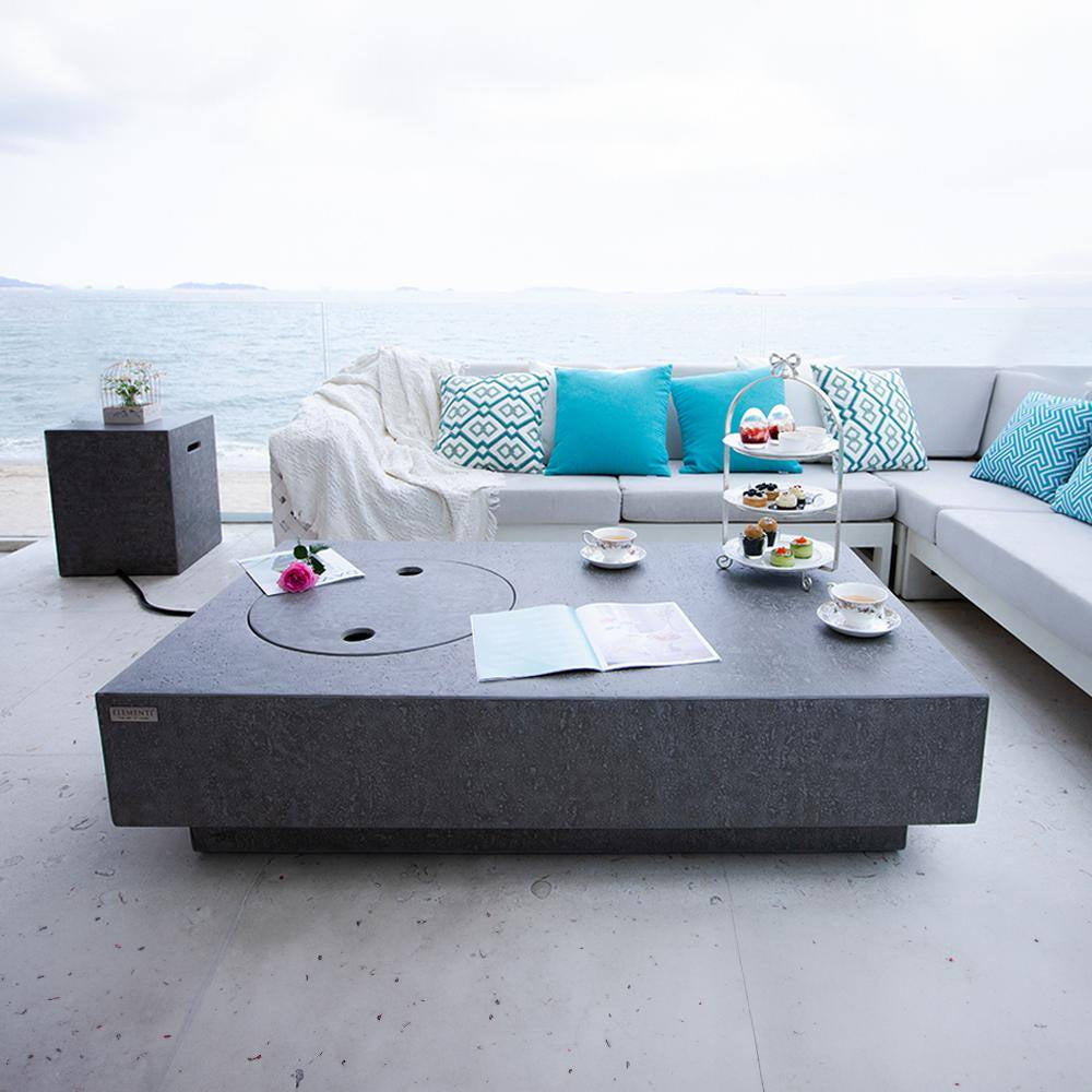 Metropolis 56-Inch Rectangular Concrete Propane Fire Table with Lava Rocks and Cover