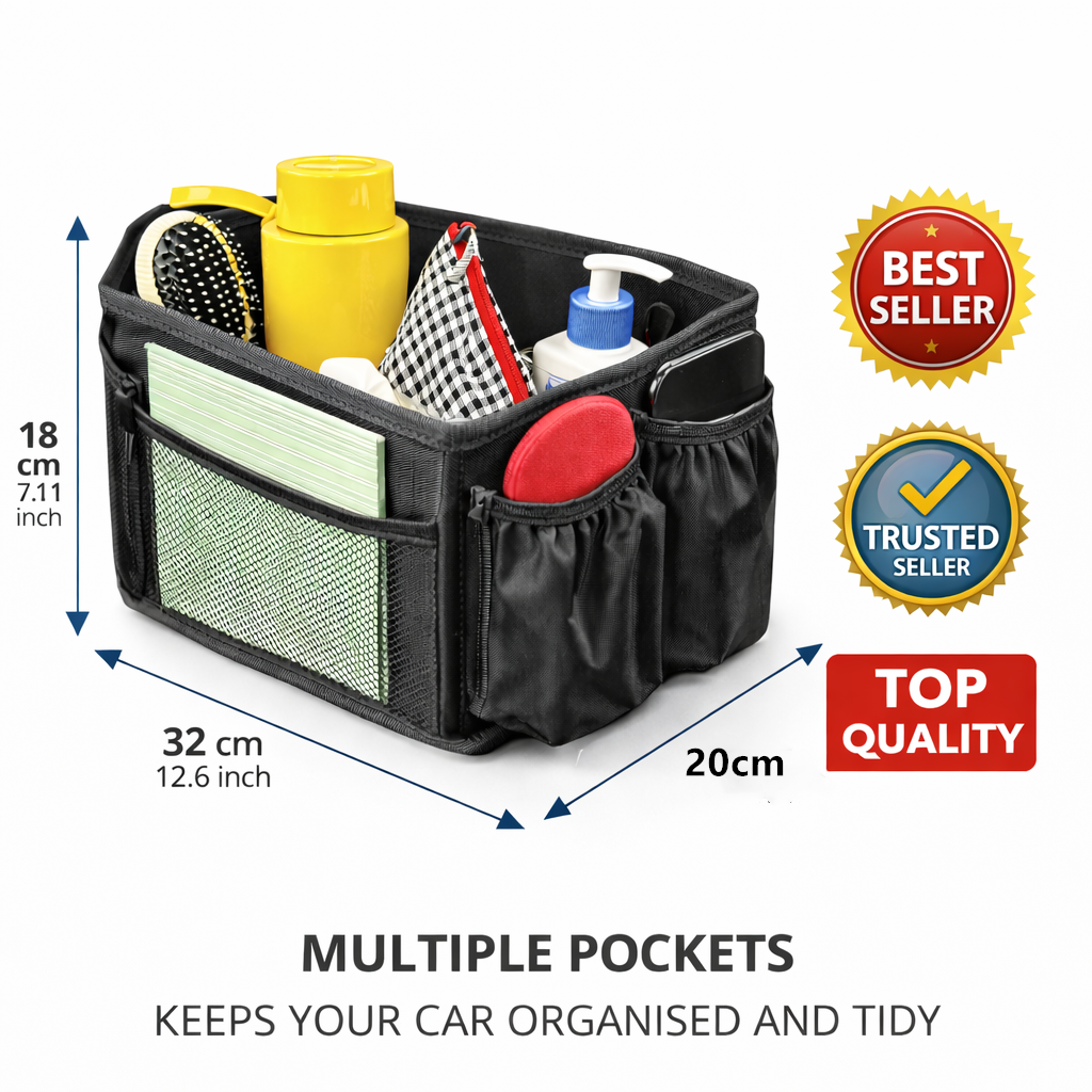 Car Middle Seat Organiser Storage Box Multi Pocket Travel Holder Black