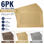 6PK Plastic Woven Placemats 45x30cm Dining Table Mats Choose Your Colour
