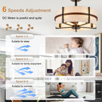 20 Inch Farmhouse Drum Caged Ceiling Fan with Lights and Remote APP Control, 6 Speeds DC Motor Reversible Fandelier Ceiling Fan for Bedroom