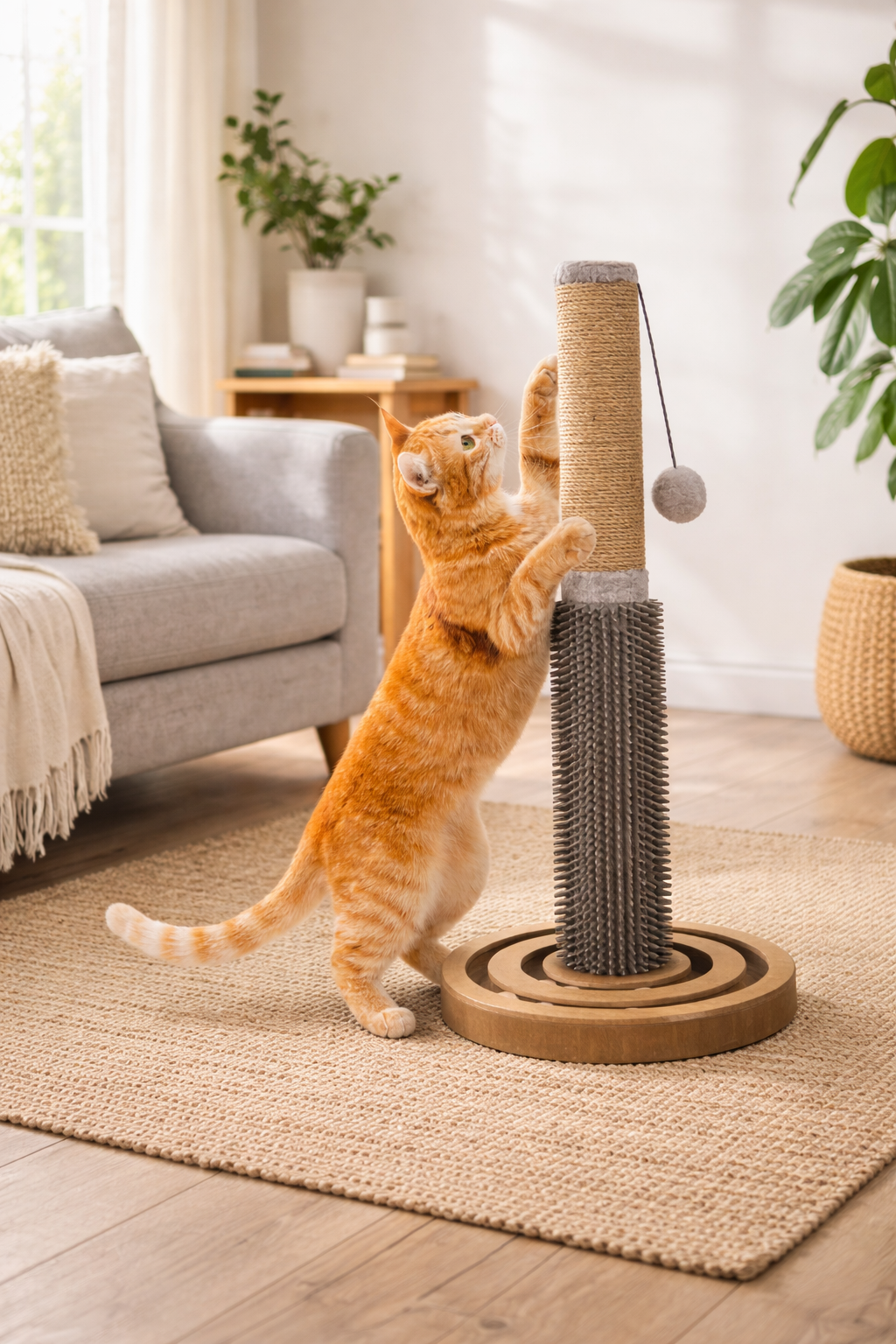 Cat Scratching Post Tree 53.5cm Jute Rope Scratcher w/ Sliding Balls Toy
