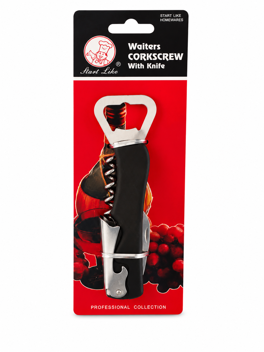 3PK Waiters Corkscrew Wine Bottle Opener With Knife 13cm Random Colours