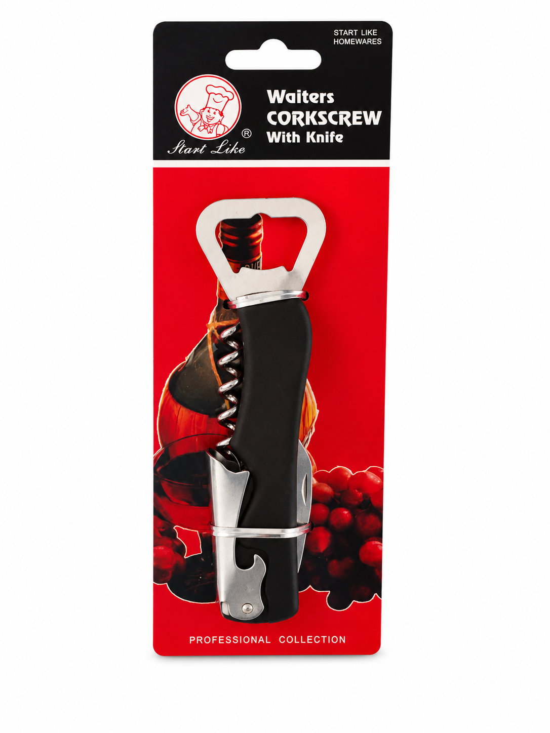 3PK Waiters Corkscrew Wine Bottle Opener With Knife 13cm Random Colours