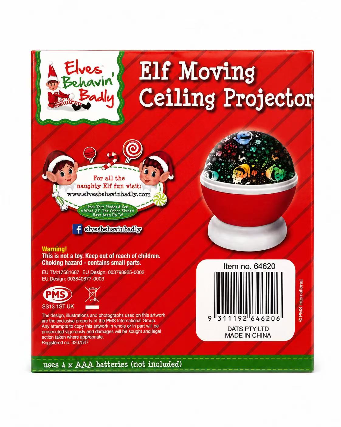 Elf Moving Ceiling Projector Kids Christmas Night Light 3 Modes Rotating LED