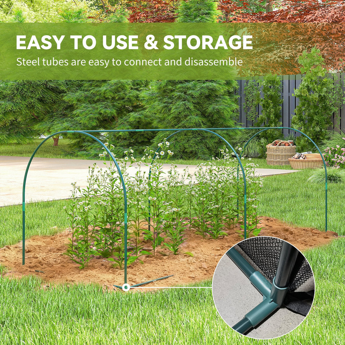 8' x 3' Crop Cage, Plant Protection Tent, with Two Zippered Doors and 4 Ground Stakes, for Garden, Yard, Lawn, Black