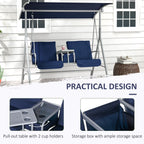 2-Person Porch Swing with Stand and Pivot Table, Dark Blue