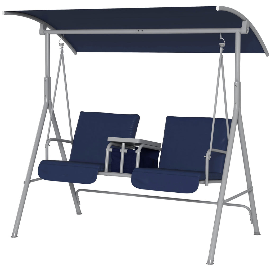 2-Person Porch Swing with Stand and Pivot Table, Dark Blue