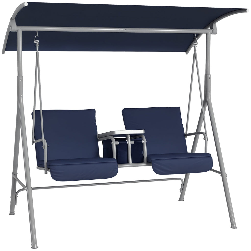2-Person Porch Swing with Stand and Pivot Table, Dark Blue
