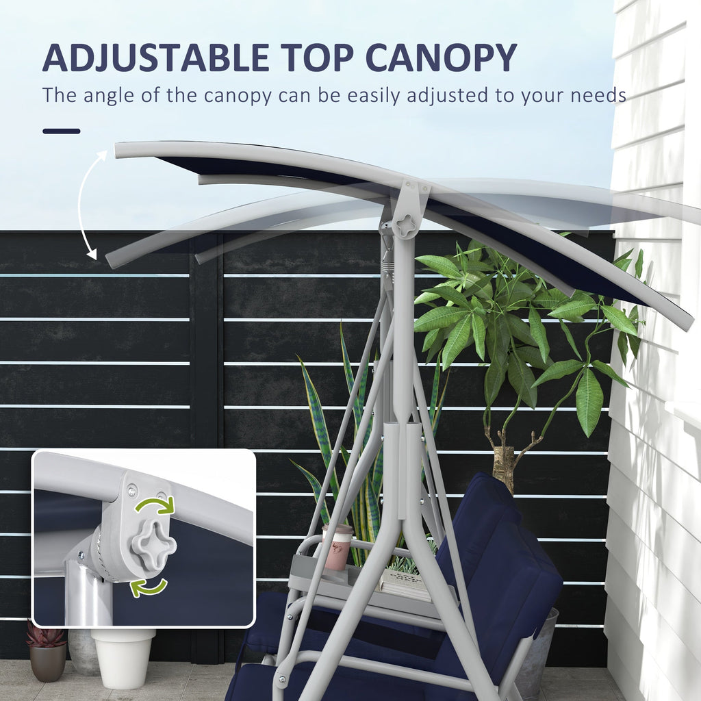 2-Person Porch Swing with Stand and Pivot Table, Dark Blue