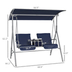 2-Person Porch Swing with Stand and Pivot Table, Dark Blue