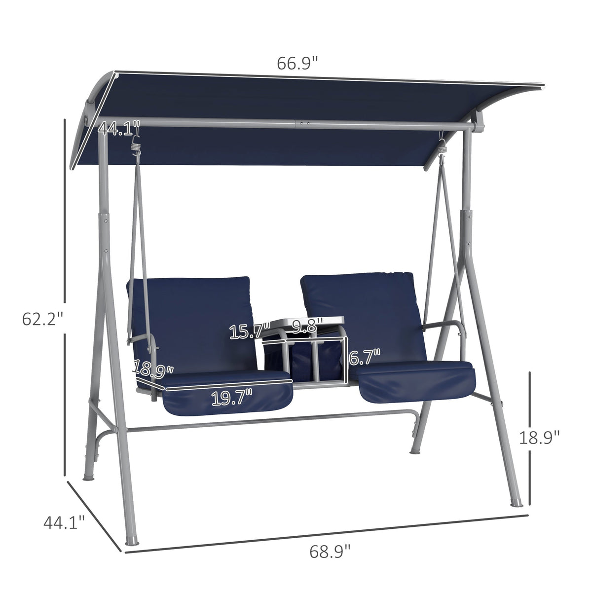 2-Person Porch Swing with Stand and Pivot Table, Dark Blue