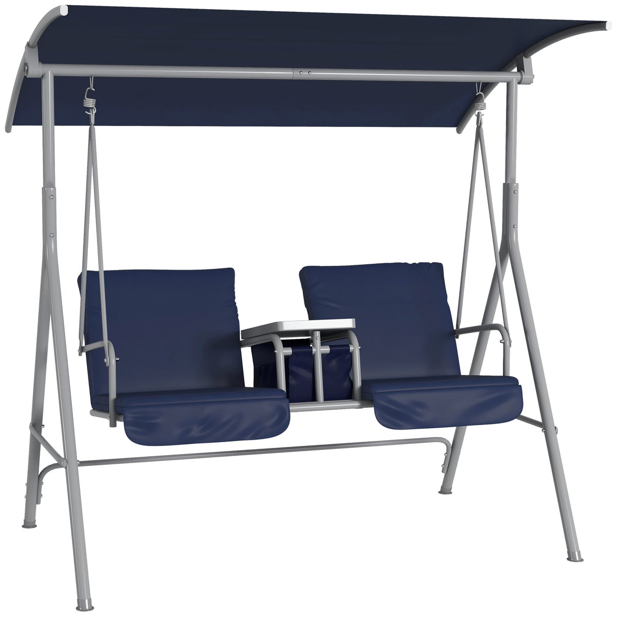 2-Person Porch Swing with Stand and Pivot Table, Dark Blue