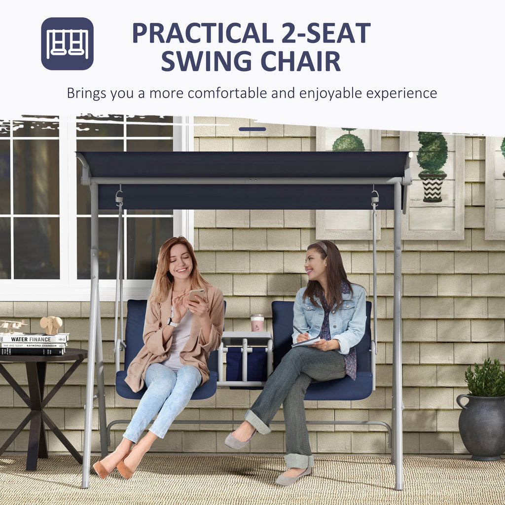 2-Person Porch Swing with Stand and Pivot Table, Dark Blue