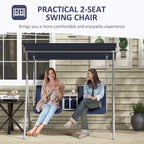 2-Person Porch Swing with Stand and Pivot Table, Dark Blue