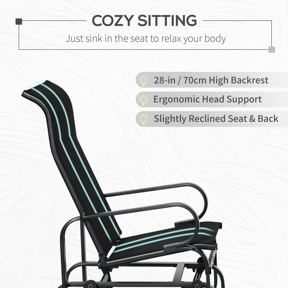 Patio Glider with Breathable Mesh Fabric, Outdoor Garden Rocking Gliding Seat, Black