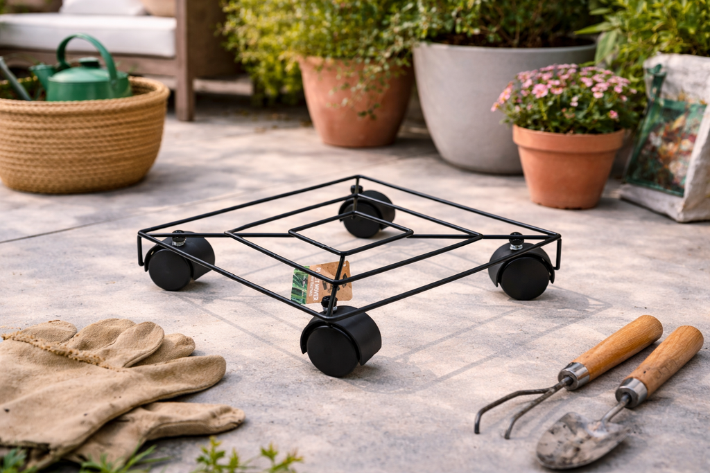 Square Plant Pot Mover Wheels Rolling Trolley Metal Stand Garden Plate Flower Plants