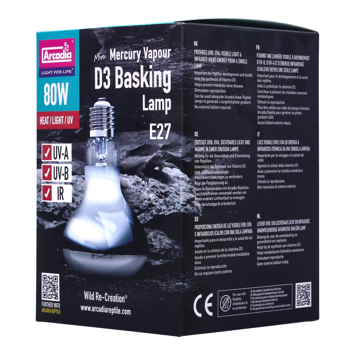 Arcadia 80w D3 UV Basking Lamp - SMA80E27