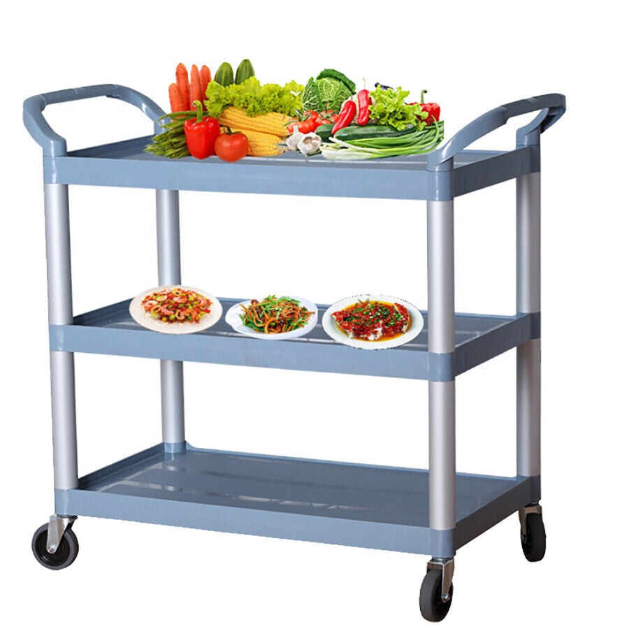 3 Tier Heavy Duty Utility Service Cart Trolley on Wheels Kitchen Office Grey Large