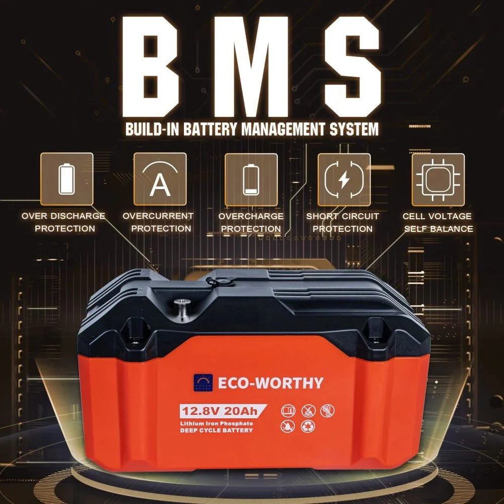 ECO-WORTHY 12V 20Ah Portable LiFePO4 Deep Cycle Rechargeable Battery