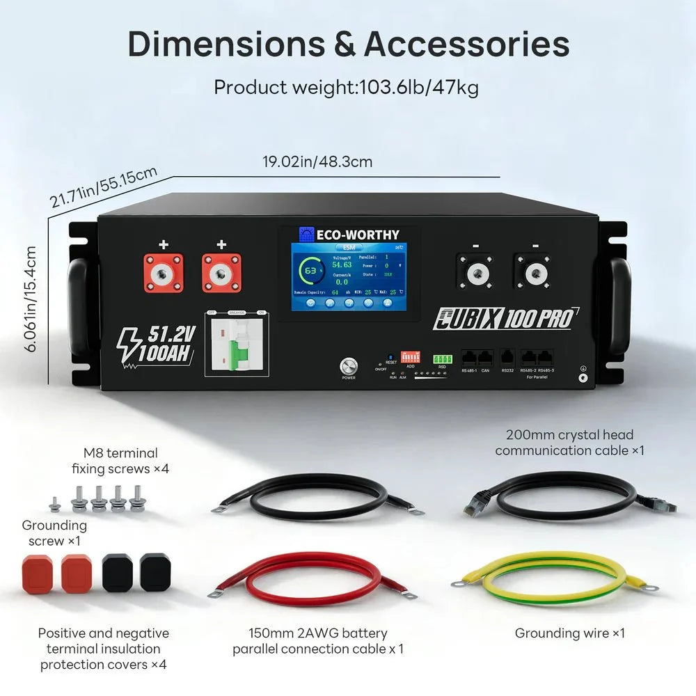 ECO-WORTHY Cubix 100 Pro 51.2V 100AH Server Rack Battery