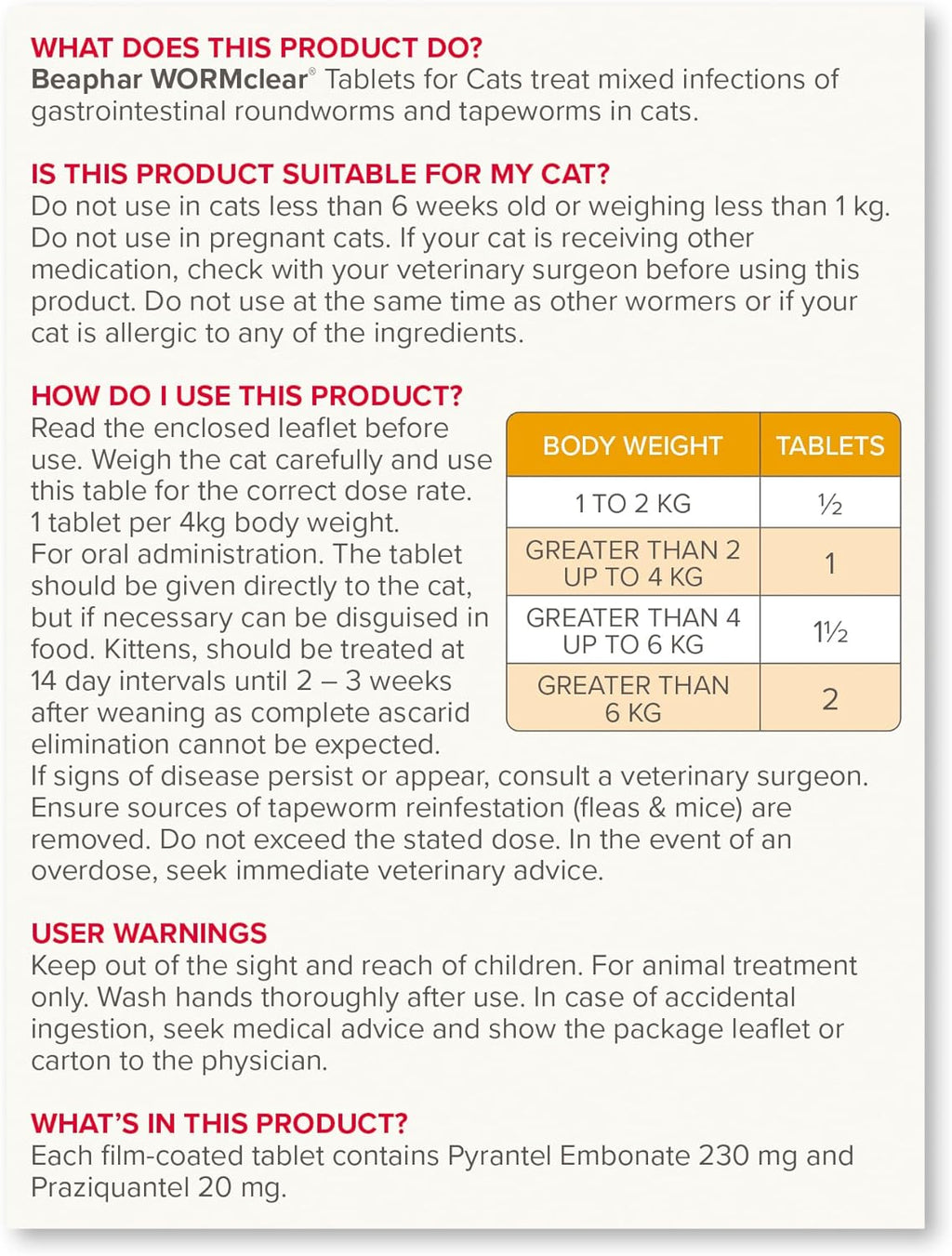 Beaphar WORMclear Tablets Cat 4 tabs