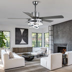 52 Inch Modern Ceiling Fan with LED Light and Remote Control, 6 Speeds DC Motor Reversible Ceiling Fan with DIY Shade