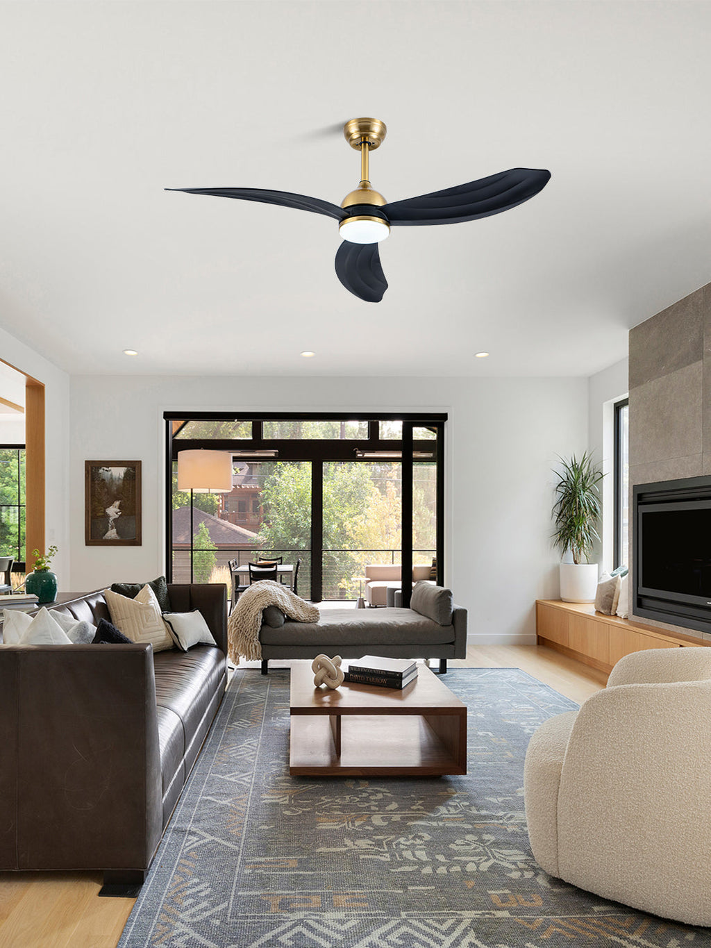 52 Inch Modern Smart Propeller Ceiling Fan with Dimmable LED Light and Remote & APP Control, 6-Speed Reversible Ceiling Fan