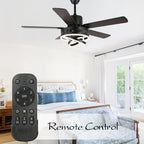 52 Inch Modern Ceiling Fan with LED Light and Remote Control, 6 Speeds DC Motor Reversible Ceiling Fan with DIY Shade