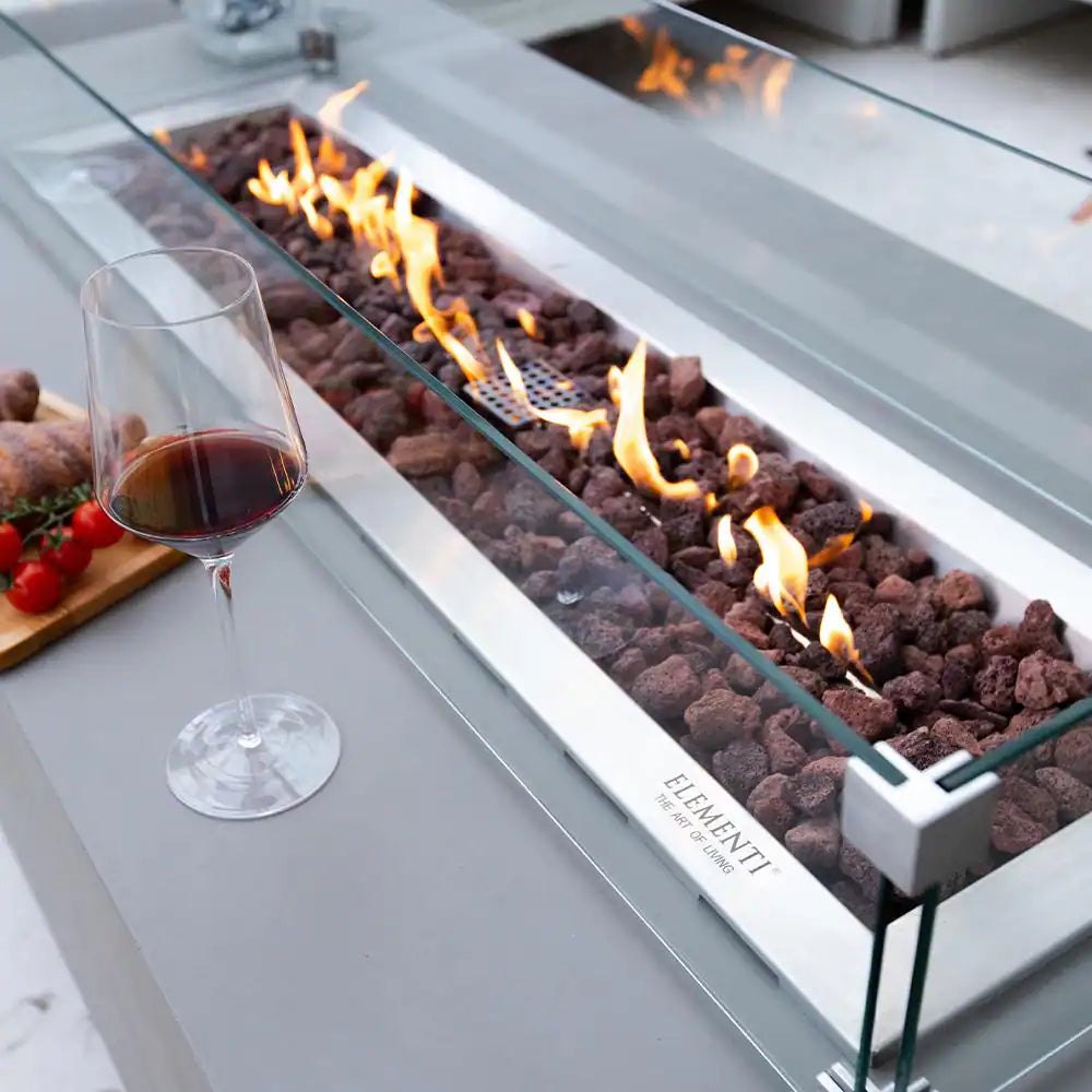 Granville 60-Inch Rectangular Concrete Propane Fire Table with Lava Rocks and Cover