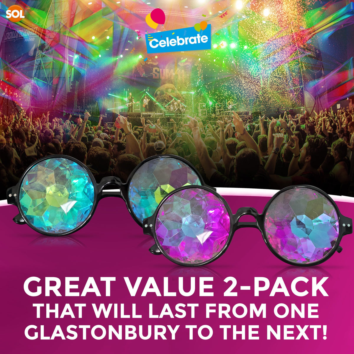 Kaleidoscope Glasses Festival Rave Rainbow Lens | 2 Pack