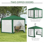 13' x 11' Hexagon Sun Shade Shelter Canopy with Mesh Sidewalls, Ropes, Stakes, Green