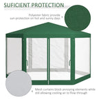 13' x 11' Hexagon Sun Shade Shelter Canopy with Mesh Sidewalls, Ropes, Stakes, Green