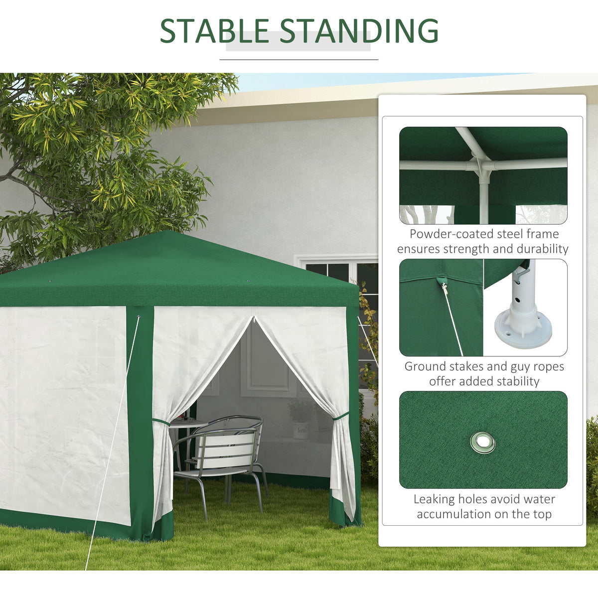13' x 11' Hexagon Sun Shade Shelter Canopy with Mesh Sidewalls, Ropes, Stakes, Green