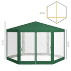 13' x 11' Hexagon Sun Shade Shelter Canopy with Mesh Sidewalls, Ropes, Stakes, Green