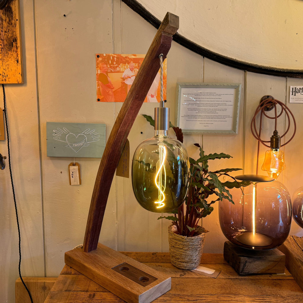 Oak Stave Table Lamp | Curved Wooden Bedside & Living Room Lamp UK