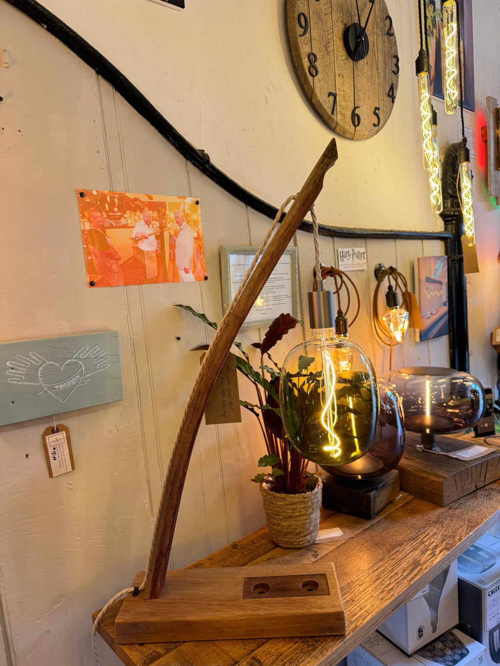 Oak Stave Table Lamp | Curved Wooden Bedside & Living Room Lamp UK