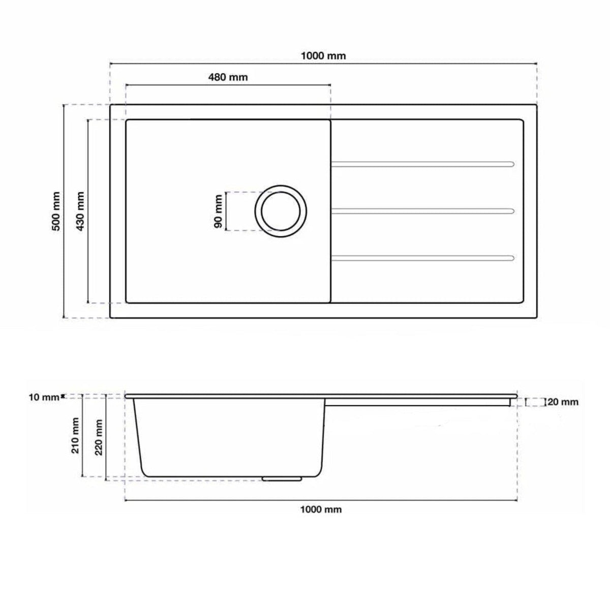 Astini Elmo 100L 1.0 Bowl Granite Reversible Kitchen Sink & Waste
