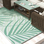 Reversible Rug with Carry Bag, 9' x 12' Waterproof Portable RV Camping Carpet, Green & Cream
