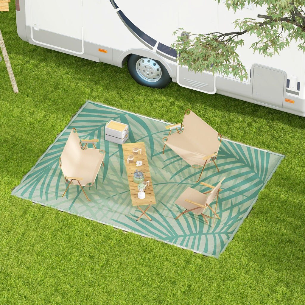 Reversible Rug with Carry Bag, 9' x 12' Waterproof Portable RV Camping Carpet, Green & Cream