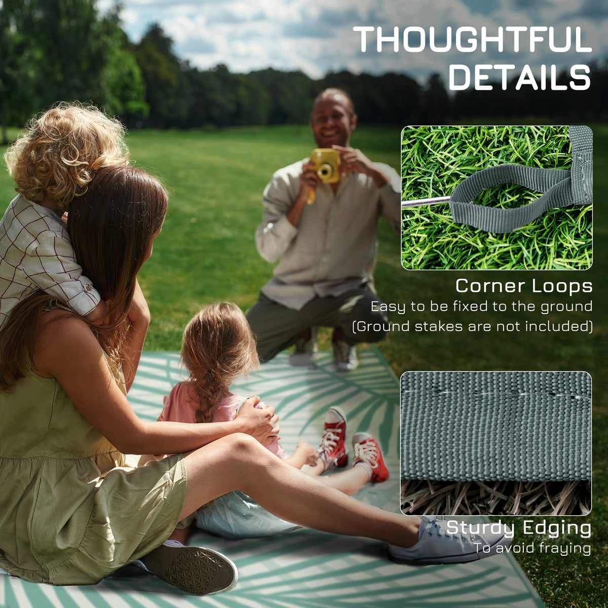 Reversible Rug with Carry Bag, 9' x 12' Waterproof Portable RV Camping Carpet, Green & Cream