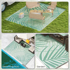 Reversible Rug with Carry Bag, 9' x 12' Waterproof Portable RV Camping Carpet, Green & Cream