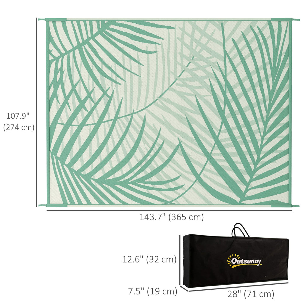 Reversible Rug with Carry Bag, 9' x 12' Waterproof Portable RV Camping Carpet, Green & Cream