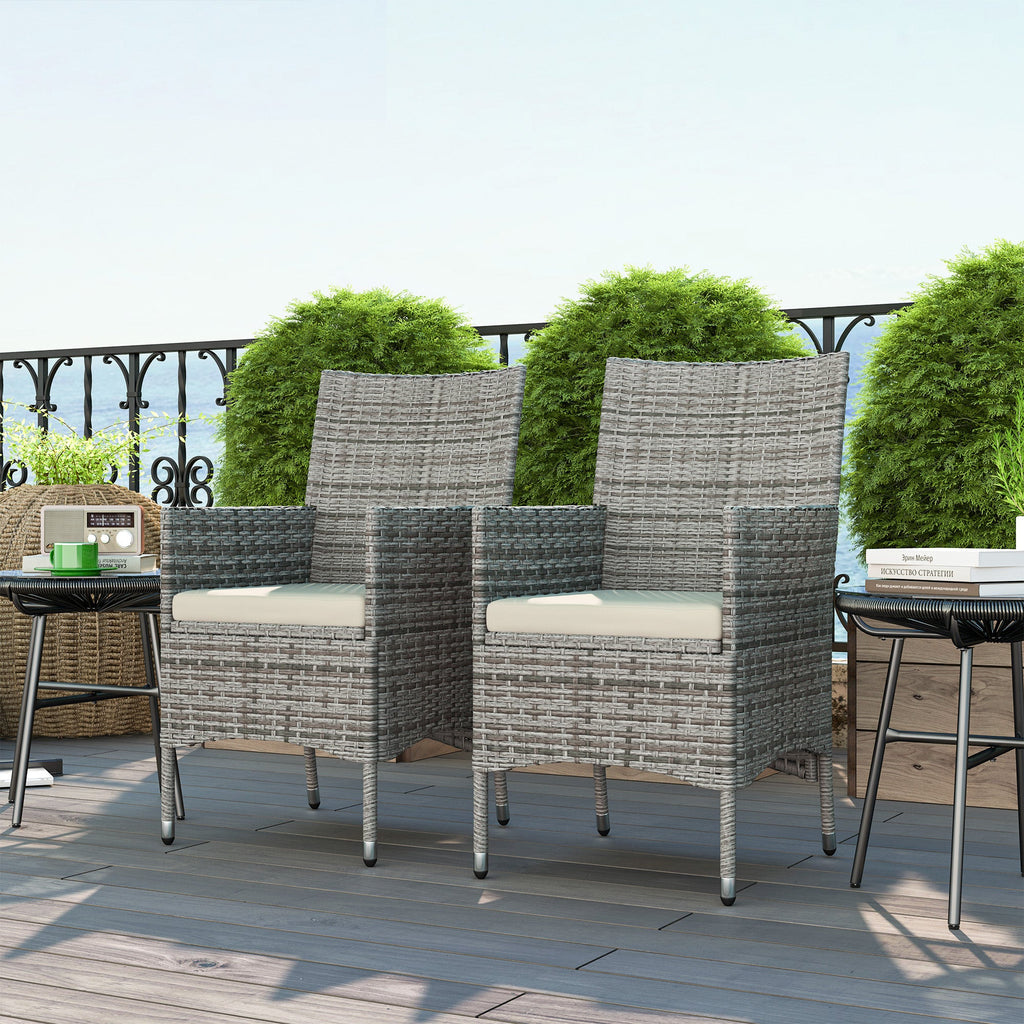 2 Piece PE Rattan Dining Chair Set with Cushions & High Back, Mixed Grey