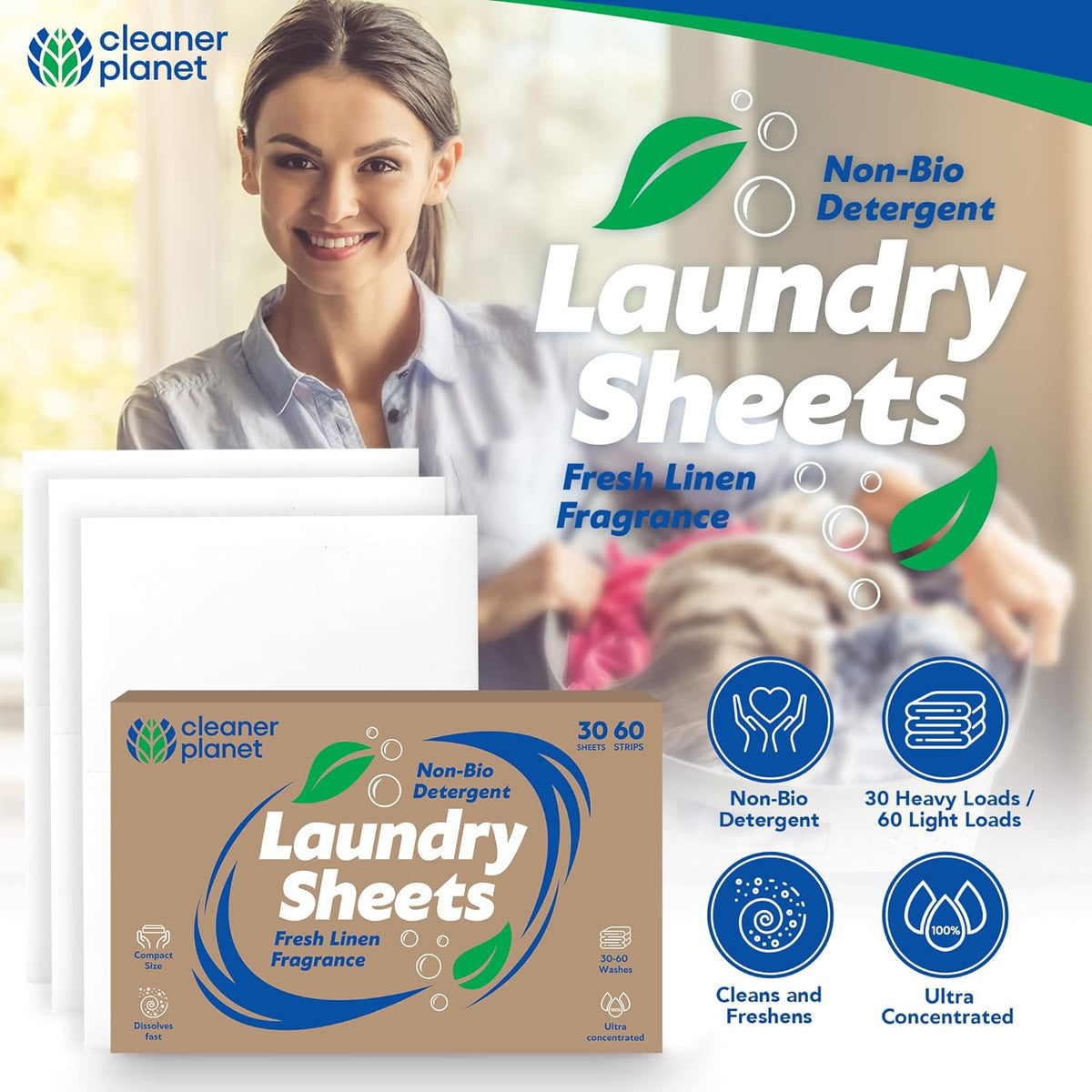 Unscented Laundry Detergent Sheets | Non Bio Unfragranced | 30 Pack