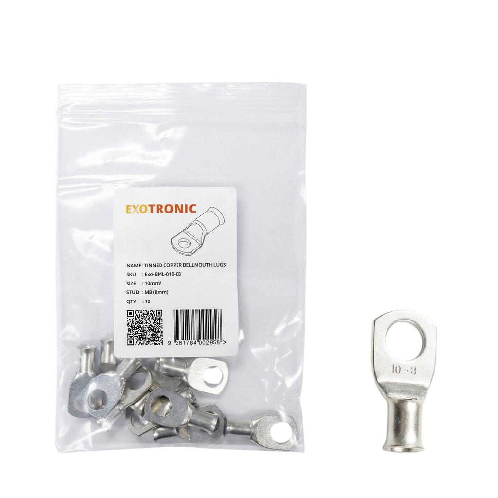 10 Pack of Exotronic 10mm² Copper Lug M8 | Bellmouth
