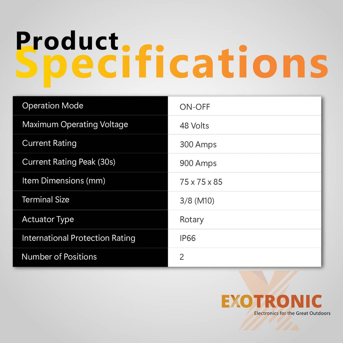 Exotronic 300A Black On Off Battery Switch